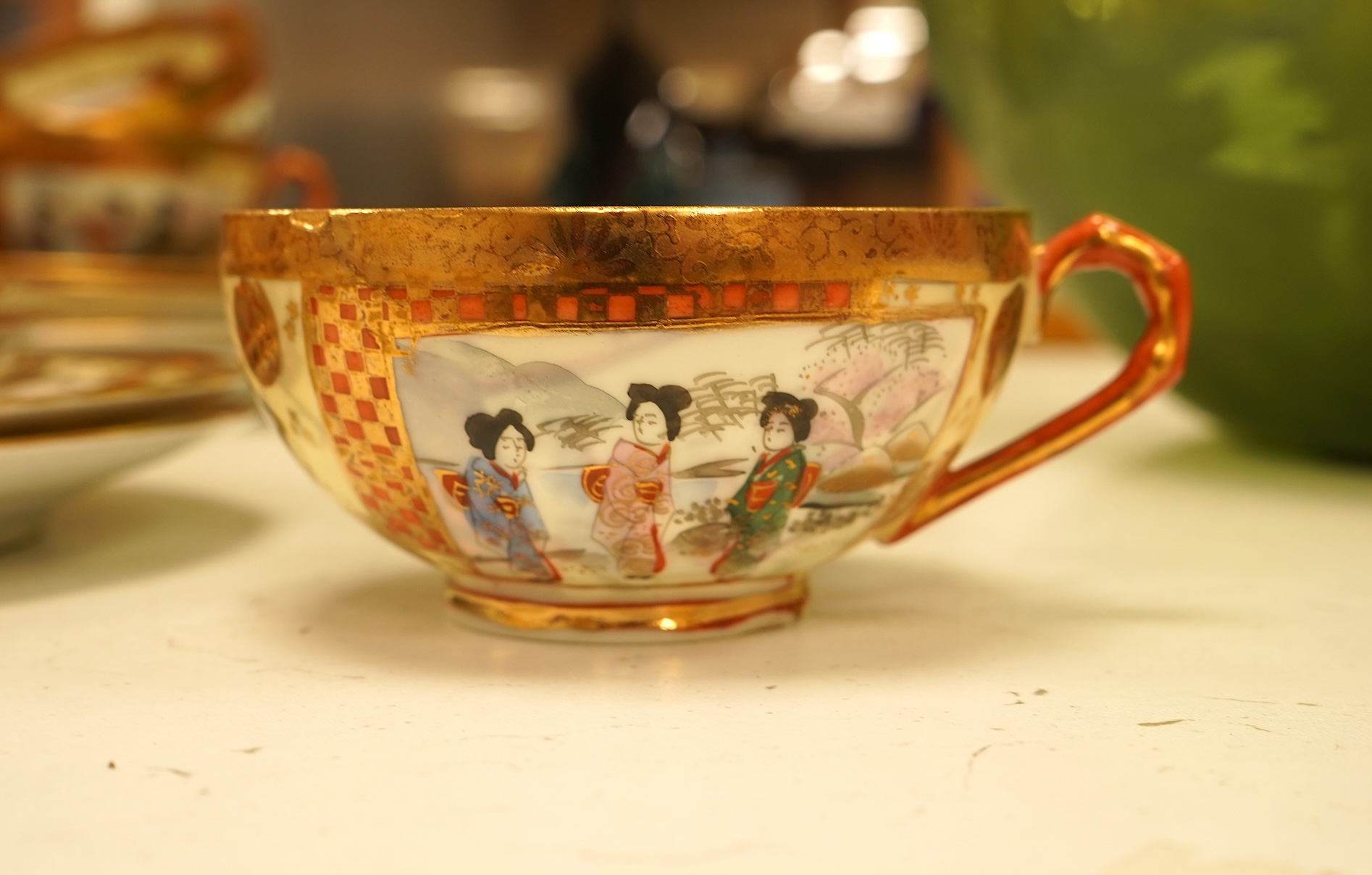 A Japanese Kutani eggshell nine cup part teaset